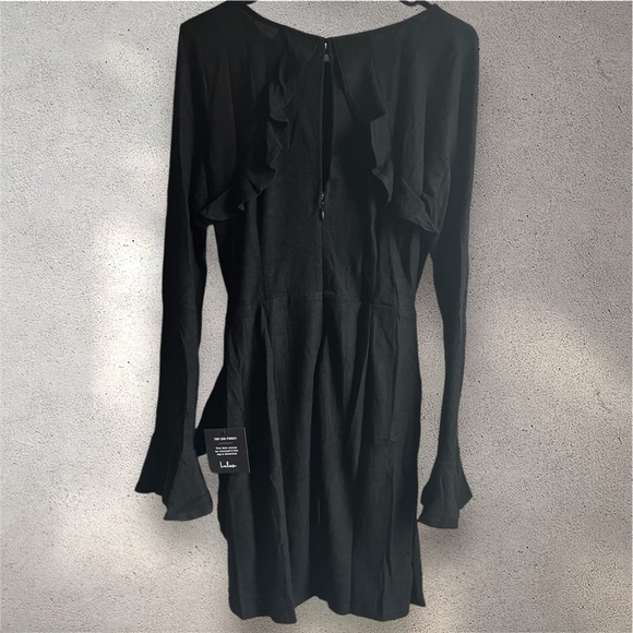 NWT Lulus | Favorite Tune Black Sweater Flounce Sleeve Wrap Dress Size Large - Picture 8 of 10